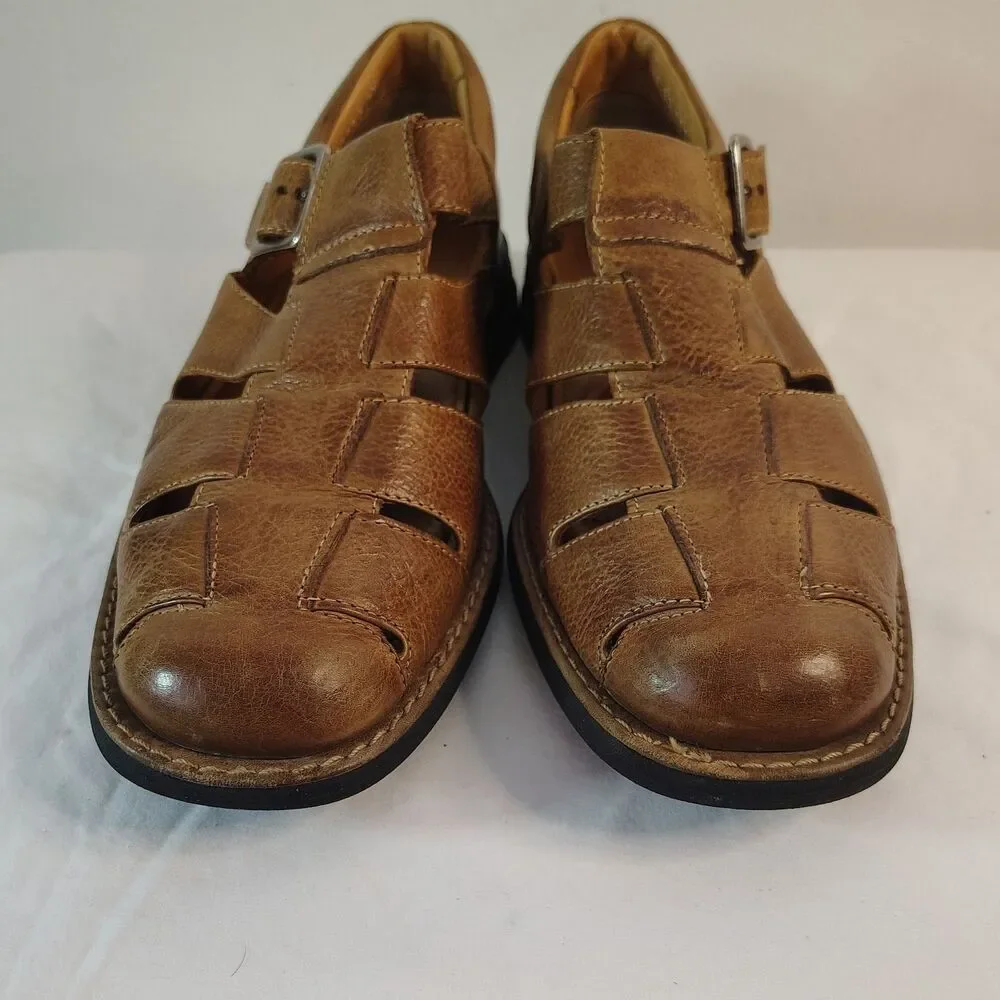 JOHNSTON & MURPHY Brown Leather Fisherman Sandal 8M Men's Closed Toe Buckle